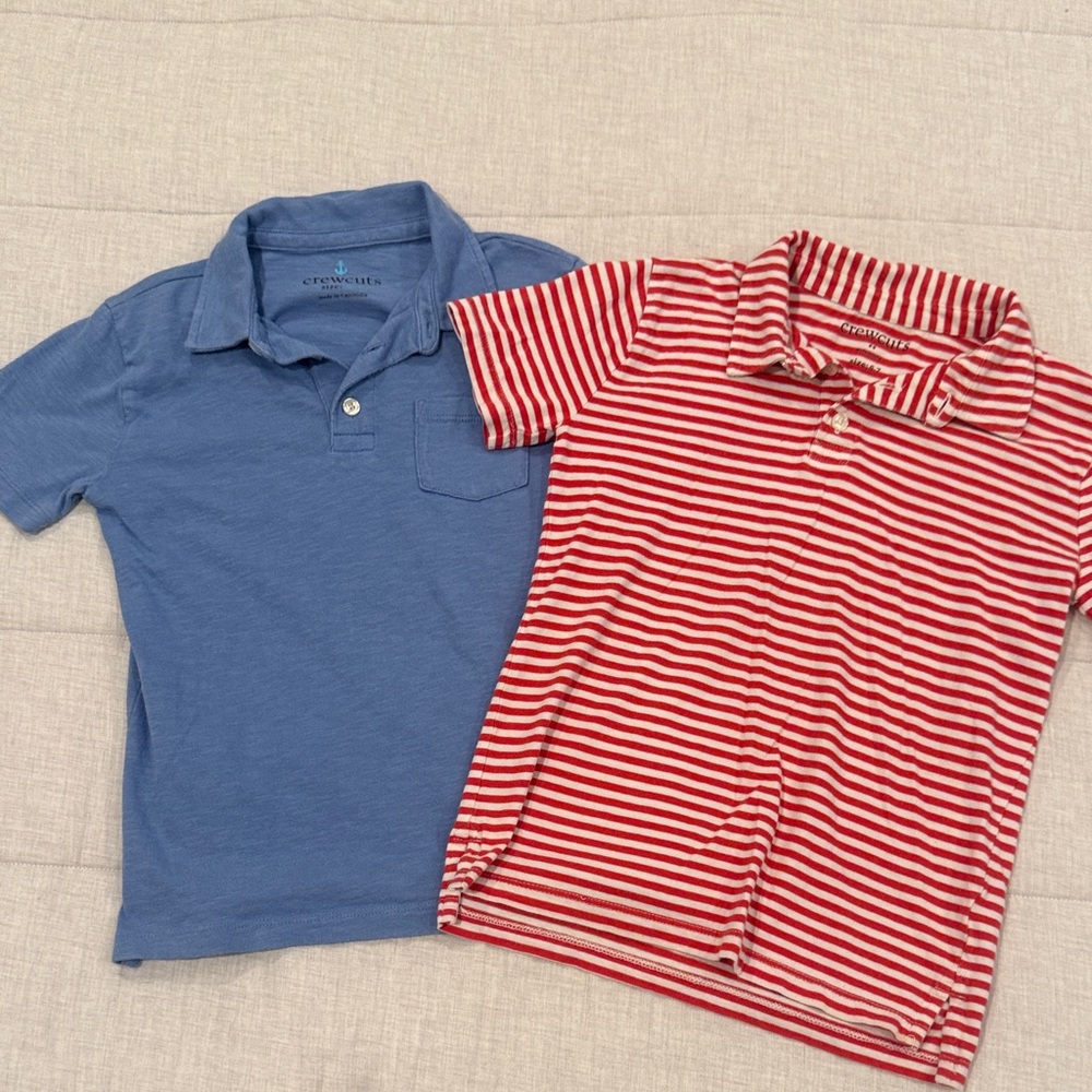J Crew Crewcuts Blue and Red/White Striped Kids Polo Shirts